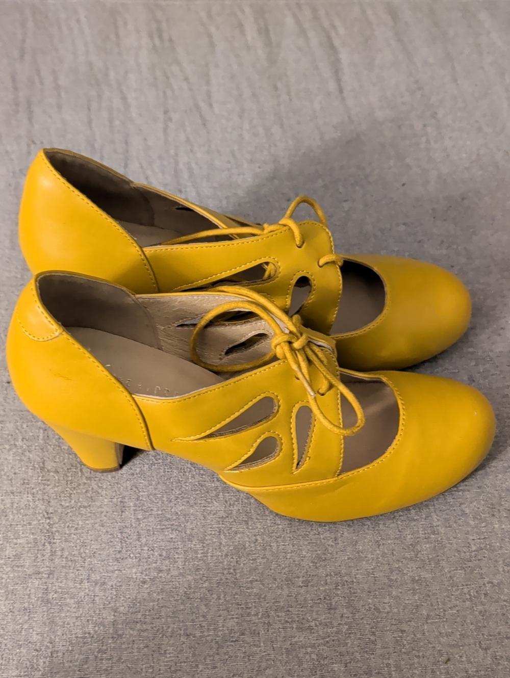 Chelsea Crew Mustard Yellow Lace-Up Cutout Christie Heels